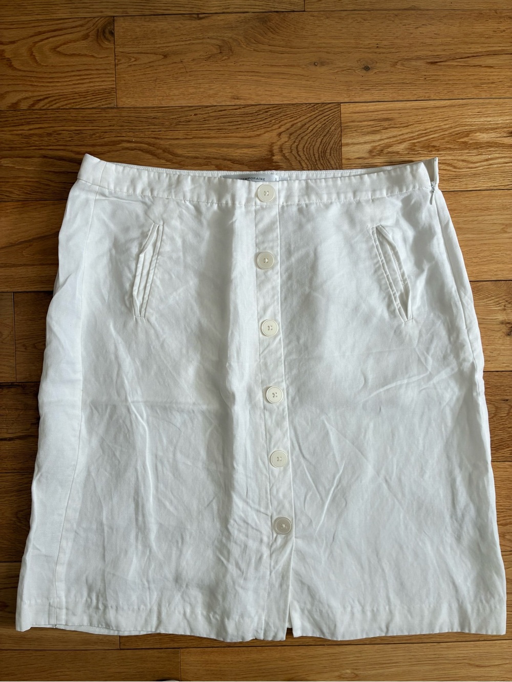 Classic Button-Front White Midi Skirt